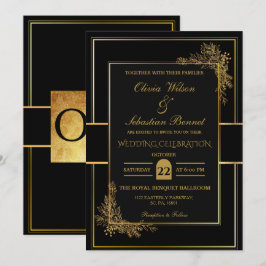 INVITACIÓN LUJO BODA NEGRO Y ORO