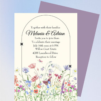 Invitación Lujo Bodas Botánico beige Púrpura