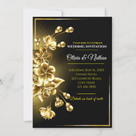 Invitación Lujo Bodas de Flor de Cerezo Dorada Metálica 3D