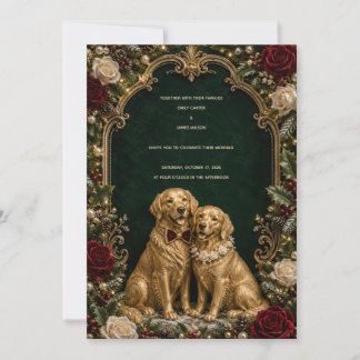 Invitación Lujo Bodas de Golden Retriever 3D de oro Navidad