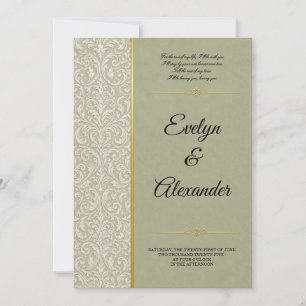 Invitación Lujo Bodas Verde Salvia Damasco Dorado