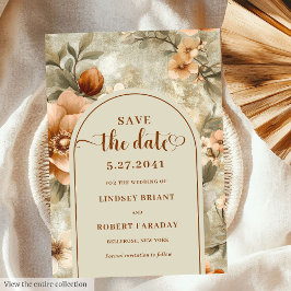 Invitación Lujo Boho Terroso Floral Marfil Salvia Ahorra la F