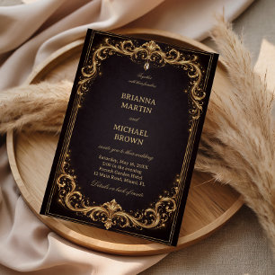 Invitación Lujo Brillante Ornamentado en Oro