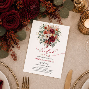 Invitación Lujo Burgundy Gold Eucalipto otoño boho zapato de
