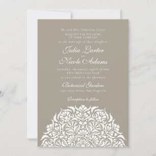 Invitación Lujo Caprichoso Estilo Floral Marfil Frontera Boda