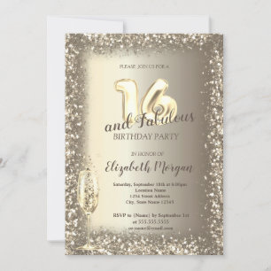 Invitación Lujo Champagne Glass Gold Confetti Frame 16
