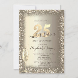 Invitación Lujo Champagne Glass Gold Confetti Frame 25