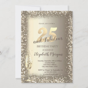 Invitación Lujo Champagne Glass Gold Confetti Frame 25
