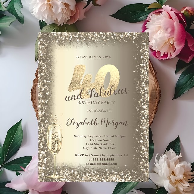 Invitación Lujo Champagne Glass Gold Confetti Frame 40 (Subido por el creador)