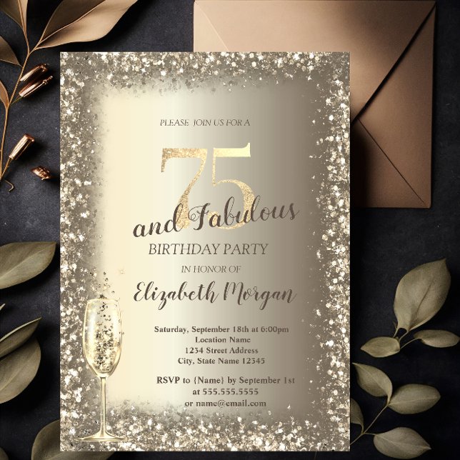 Invitación Lujo Champagne Glass Gold Confetti Frame 75 (Subido por el creador)