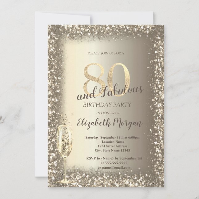 Invitación Lujo Champagne Glass Gold Confetti Frame 80 (Anverso)