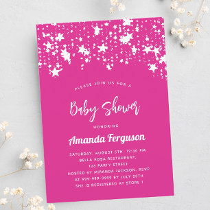 Invitación Lujo chica de estrellas blancas rosadas de Baby Sh