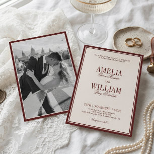 Invitación Lujo Clásico de Dinero Antiguo Foto de Boda en Bor