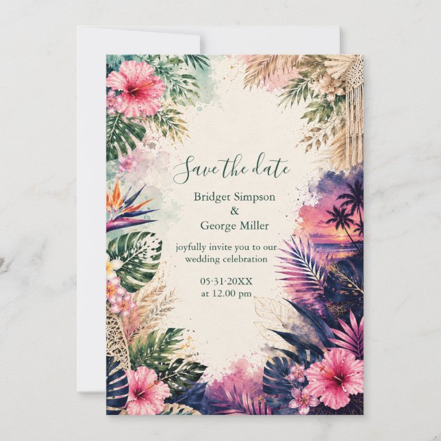 Invitación lujo Collage Hawái Boho Tropical Boda  (Anverso)