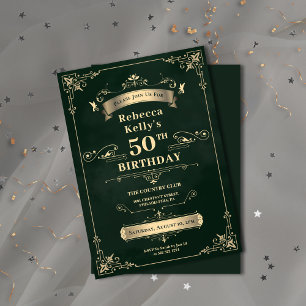 Invitación Lujo Cumpleaños Edad Hito Verde Esmeralda y Dorado