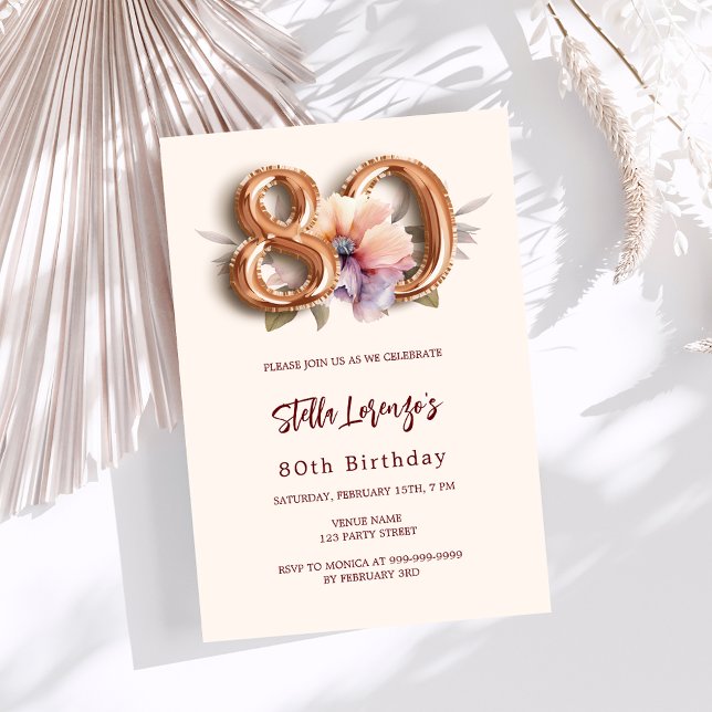 Invitación Lujo de 80 años de durazno dorado beige (Subido por el creador)
