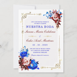 Invitación Lujo de Boda en Burdeos y Azul