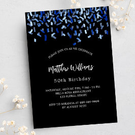 Invitación Lujo de confeti azul marino negro de cumpleaños