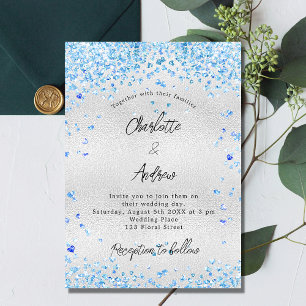 Invitación lujo de corazones azul plateado boda