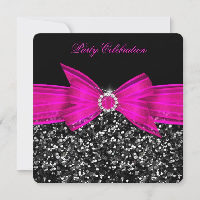 Invitación Lujo de cualquier edad brillo rosa caliente lazo n (Anverso)