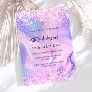 Invitación Lujo de cumpleaños holográfico rosa