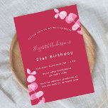 Invitación Lujo de eucalipto blanco magenta de cumpleaños<br><div class="desc">Un fondo de magenta,  decorado con tallos de eucalipto,  brotes. Personalice y agregue un nombre,  edad y detalles del fiesta.</div>