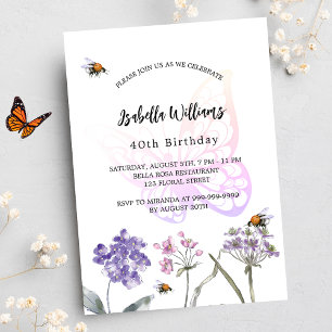 Invitación Lujo de fiesta de cumpleaños mariposa violeta de f