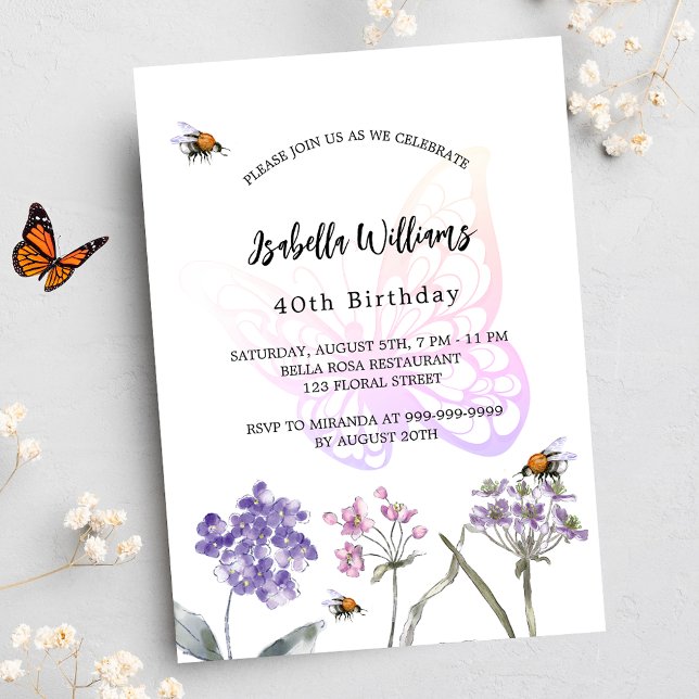Invitación Lujo de fiesta de cumpleaños mariposa violeta de f (Subido por el creador)