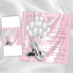 Invitación Lujo de fiesta de cumpleaños rosado y plateado par