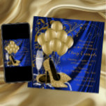 Invitación Lujo de fiesta de cumpleaños Royal Blue y Gold par<br><div class="desc">Invitación a la fiesta de cumpleaños azul y oro real con hermosos zapatos altos de tacón purpurina de oro, globos dorados, perlas de champán y elegantes remolinos de oro sobre un lujoso fondo de satén azul real. Esta elegante invitación de fiesta de cumpleaños azul y dorado se personaliza fácilmente para...</div>