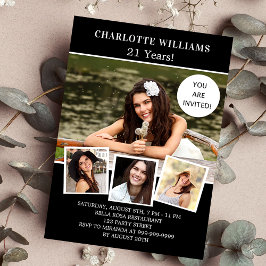 Invitación Lujo de la fiesta de cumpleaños con fotos en blanc