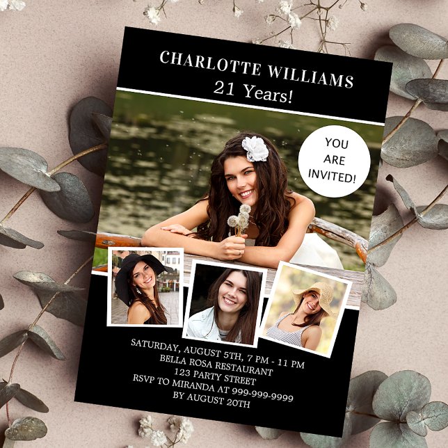 Invitación Lujo de la fiesta de cumpleaños con fotos en blanc (Subido por el creador)