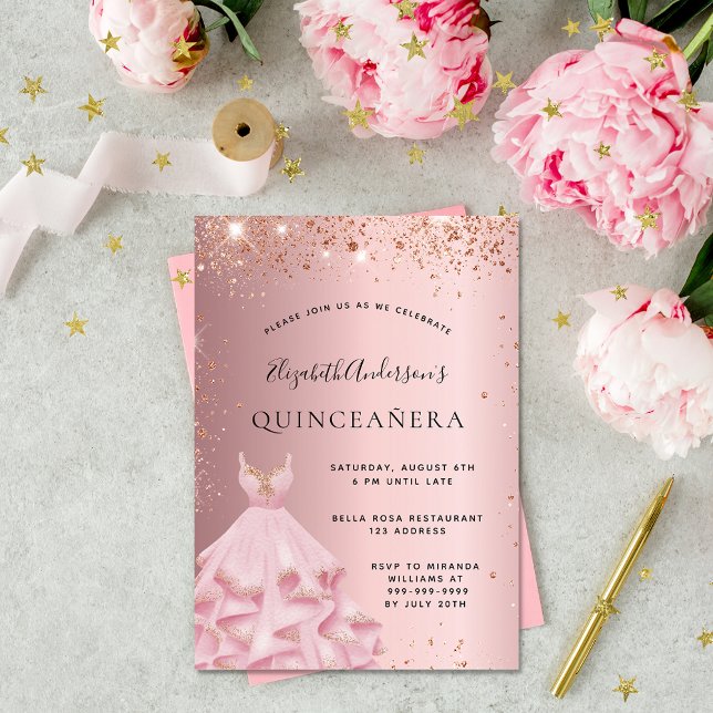 Invitación Lujo de oro rosa rosa rosa rosa de Quinceanera (Subido por el creador)