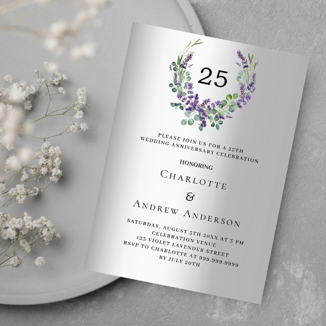 Invitación Lujo de plata de lavanda aniversario 25 bodas (Subido por el creador)