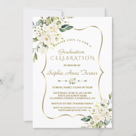 Invitación Lujo Delicado Partido de Graduación de Oro Floral