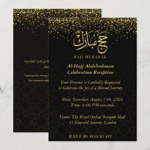 Invitación Lujo dorado Caligrafía árabe Hajj Mubarak