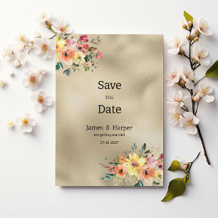 Invitación Lujo dorado rosa naranja menta floral Save the Dat