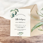 Invitación Lujo elegante de escritura blanca y vegetación de<br><div class="desc">Delante: un elegante fondo blanco decorado con simples hojas de ginkgo dorado. Personalice y agregue su nombre y detalles del fiesta. Atrás: fondo verde esmeralda.</div>