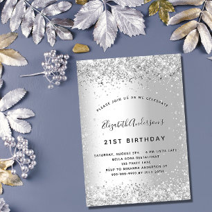 Invitación Lujo elegante del purpurina de plata de cumpleaños