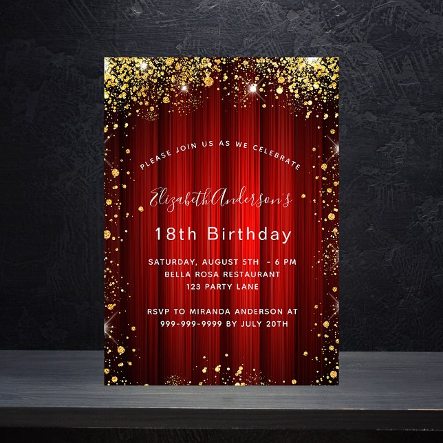 Invitación Lujo en el cine con el oro rojo de cumpleaños (Subido por el creador)