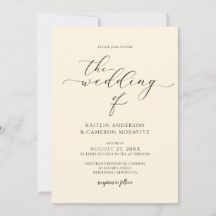 Invitación Lujo Escritura Caligrafía Elegante Boda Crema