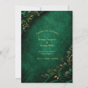 Invitación Lujo Esmeralda Terciopelo Floral Boda Elegancia