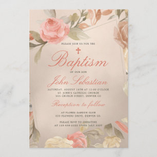 Invitación Lujo Falso Papel de Oro Melocotón Crema Floral Bau