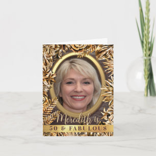 Invitación Lujo Floral Dorado Foto Personalizada Cincuenta y