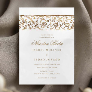 Invitación Lujo Floral Gold & Cream Nuestra Boda Boda