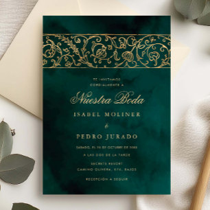 Invitación Lujo Floral Gold & Green Nuestra Boda Boda