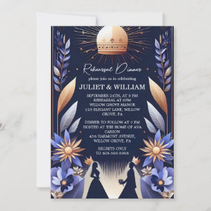 Invitación Lujo Fuchsia Crown Real Corazón Azul Cena