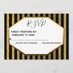 Invitación lujo geométrico oro/rayas negras boda RSPV