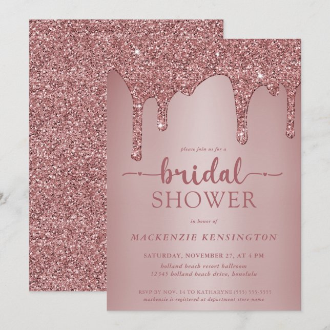 Invitación Lujo Glam Rosa Gold Purpurina Drill Bridal Shower (Anverso / Reverso)