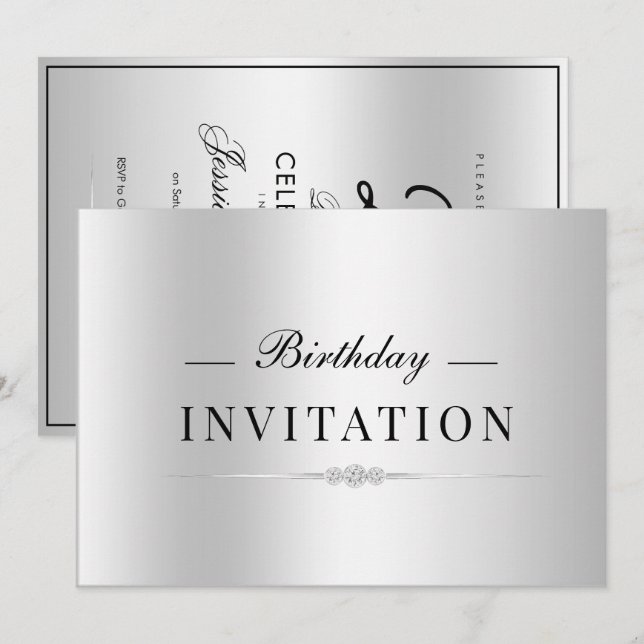 Invitación Lujo Glamour Plata Cumpleaños 25 (Anverso / Reverso)
